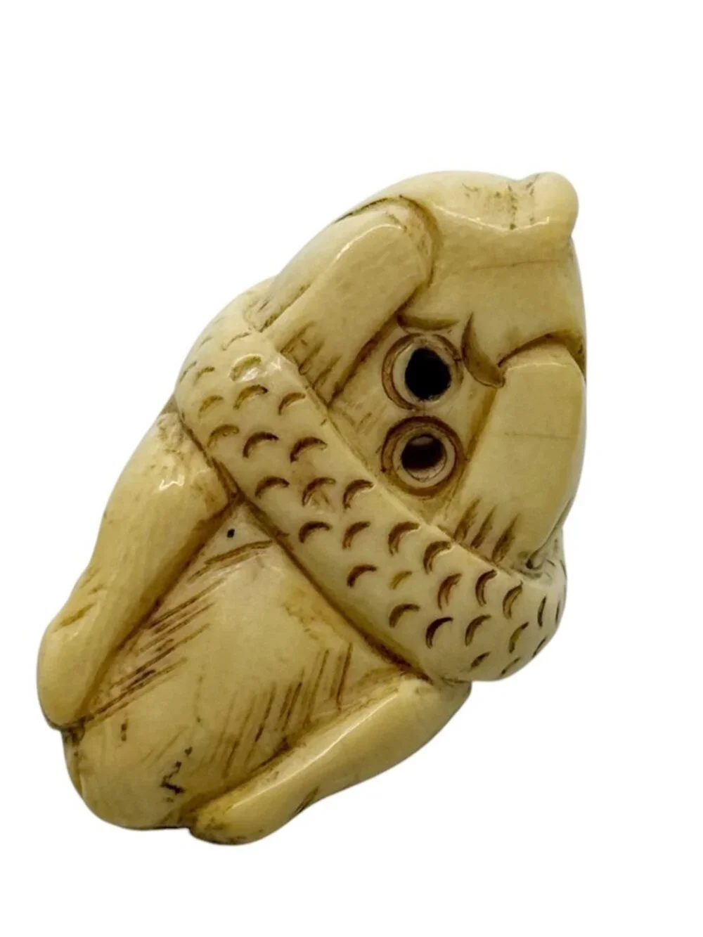 Meiji - Taisho carved Ivory monkey & snake Japanese netsuke - Picture 4 of 5